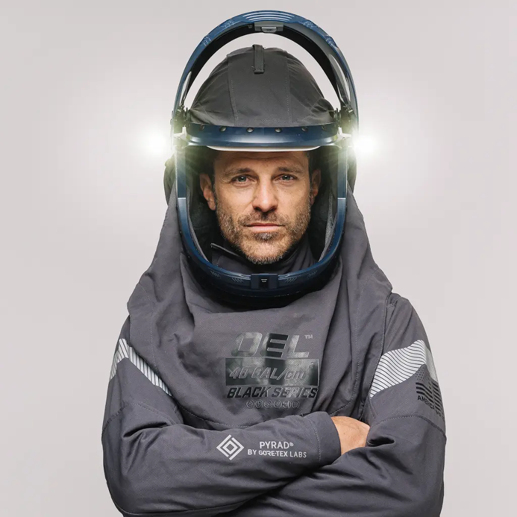 40 Cal-Arc Flash Lift Front Hood-Black Series GTX-Dual Lights-Dual Fans-GORE-TEX